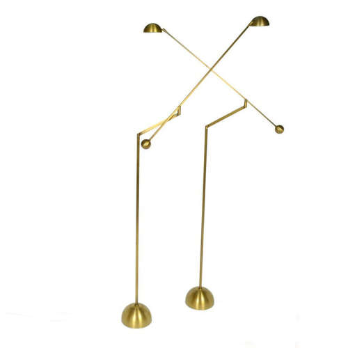 Pair of Minimal Bronzed Brass Counter Balance Floor Lamps, 1970's