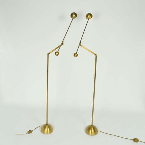 Pair of Minimal Bronzed Brass Counter Balance Floor Lamps, 1970's