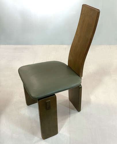 Set of Four Sculptural High-Back Dining Chairs in Solid Oak, 1970's