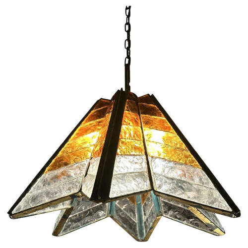 Amber Glass Chandelier Star Form Italy 1970's in the style of Poliarte
