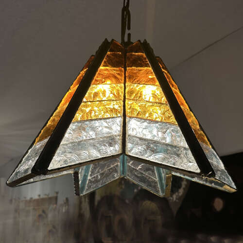 Amber Glass Chandelier Star Form Italy 1970's in the style of Poliarte