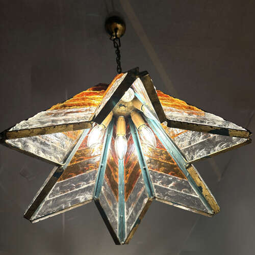 Amber Glass Chandelier Star Form Italy 1970's in the style of Poliarte