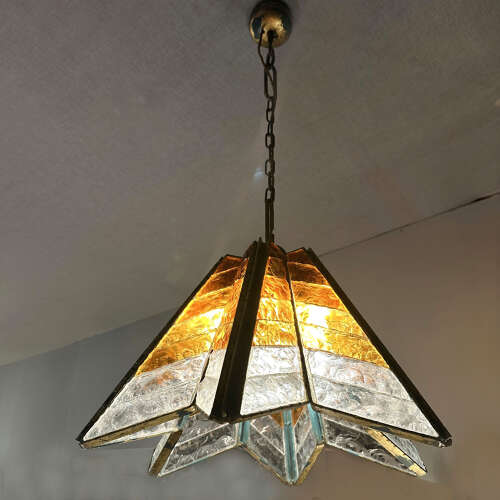 Amber Glass Chandelier Star Form Italy 1970's in the style of Poliarte