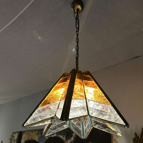 Amber Glass Chandelier Star Form Italy 1970's in the style of Poliarte