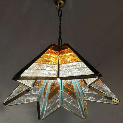 Amber Glass Chandelier Star Form Italy 1970's in the style of Poliarte