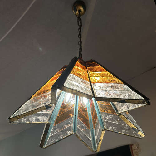 Amber Glass Chandelier Star Form Italy 1970's in the style of Poliarte