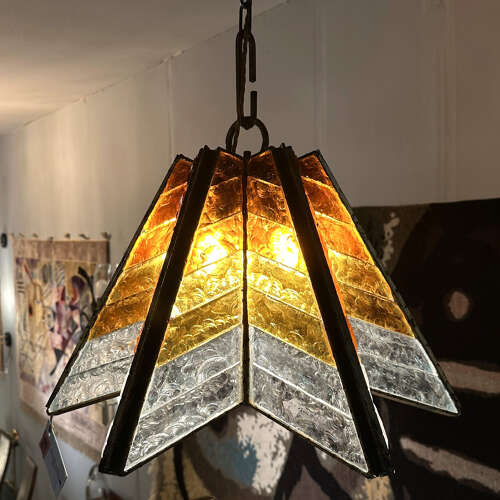 Amber Glass Chandelier Star Form Italy 1970's in the style of Poliarte