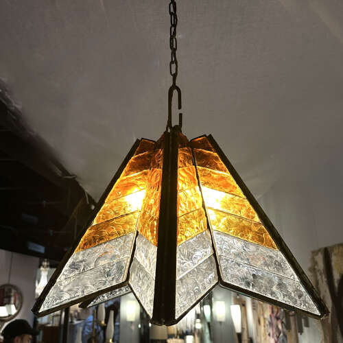 Amber Glass Chandelier Star Form Italy 1970's in the style of Poliarte