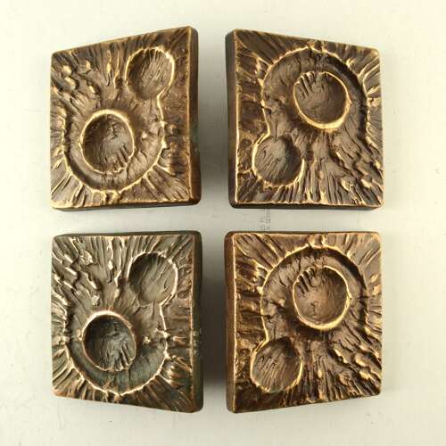 Double pair of Bronze Door Handles, Bel and Key Hole with Organic Relief