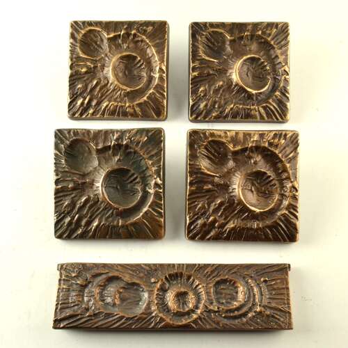 Double pair of Bronze Door Handles, Bel and Key Hole with Organic Relief