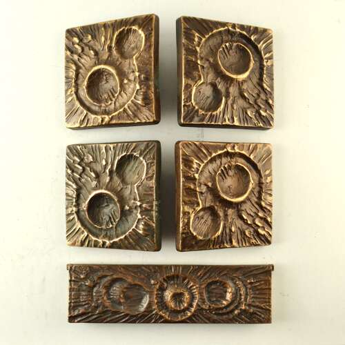 Double pair of Bronze Door Handles, Bel and Key Hole with Organic Relief