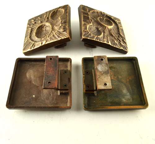 Double pair of Bronze Door Handles, Bel and Key Hole with Organic Relief