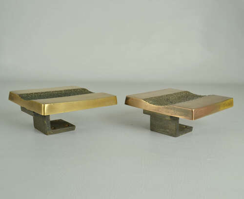 Double Pair of Architectural Push and Pull Bronze Door Handle Square