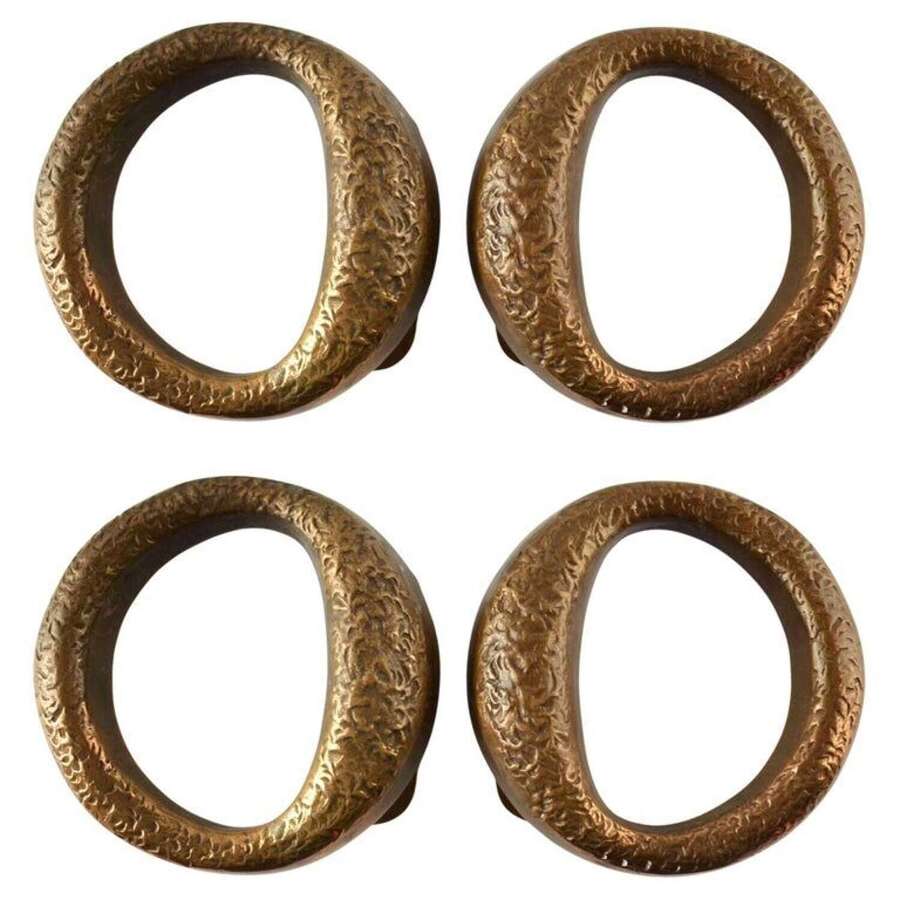 Double Pair of Round Bronze Brutalist Door Handles