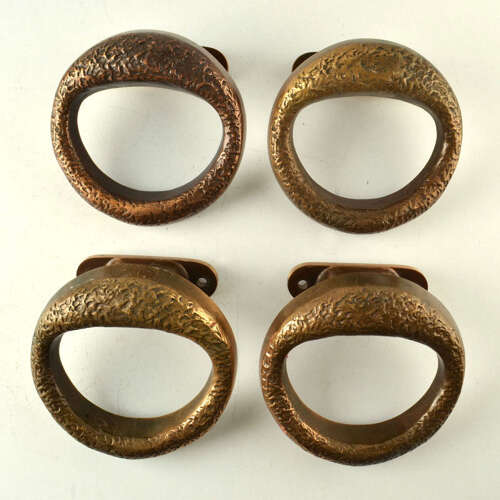 Double Pair of Round Bronze Brutalist Door Handles