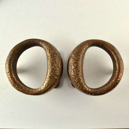 Double Pair of Round Bronze Brutalist Door Handles
