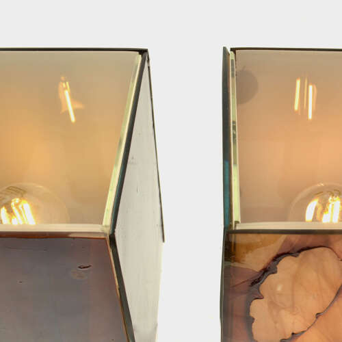 Pair of Cubic Table Lamps Poliarte Pink Glass 1960