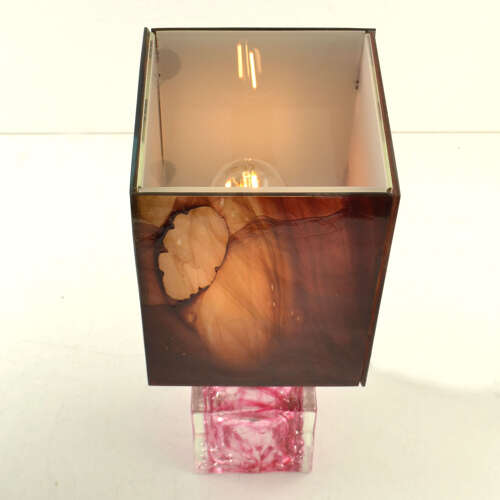 Pair of Cubic Table Lamps Poliarte Pink Glass 1960
