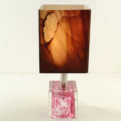 Pair of Cubic Table Lamps Poliarte Pink Glass 1960