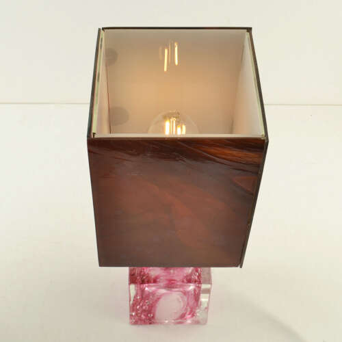 Pair of Cubic Table Lamps Poliarte Pink Glass 1960