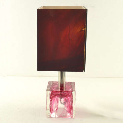 Pair of Cubic Table Lamps Poliarte Pink Glass 1960