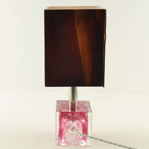 Pair of Cubic Table Lamps Poliarte Pink Glass 1960