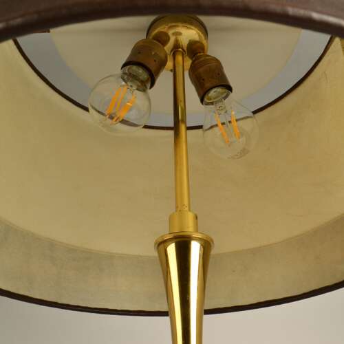 Leather and Brass Table Lamp with parchment shade European 1960's