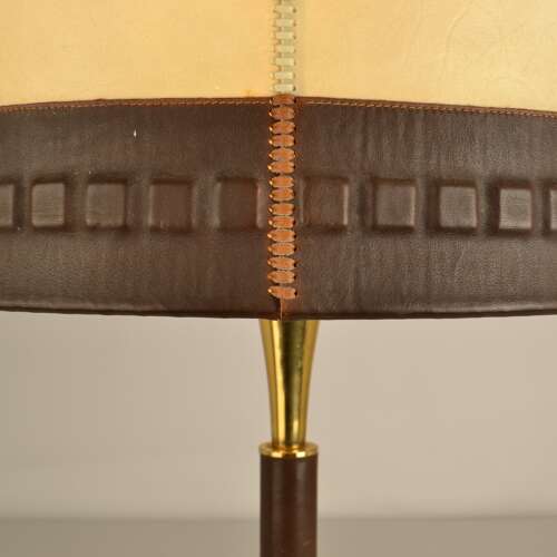 Leather and Brass Table Lamp with parchment shade European 1960's