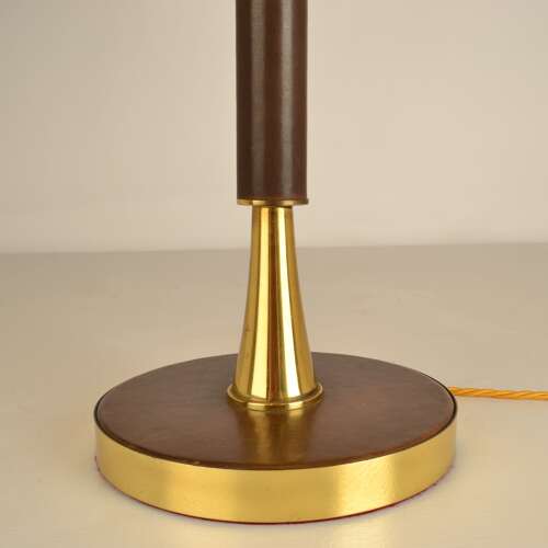 Leather and Brass Table Lamp with parchment shade European 1960's