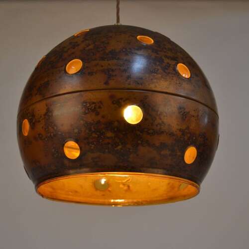 Pair of Nanny Still Copper and Amber Glass Pendant Lamps