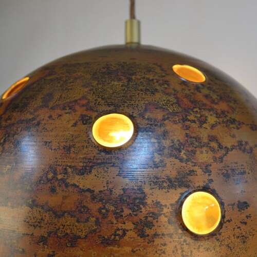 Pair of Nanny Still Copper and Amber Glass Pendant Lamps