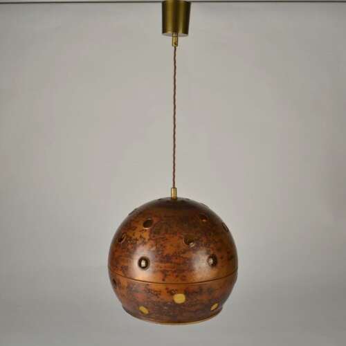 Pair of Nanny Still Copper and Amber Glass Pendant Lamps