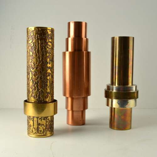 Set of Sculptural Cylinder Brass Vases, Germany 1970's