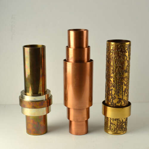 Set of Sculptural Cylinder Brass Vases, Germany 1970's
