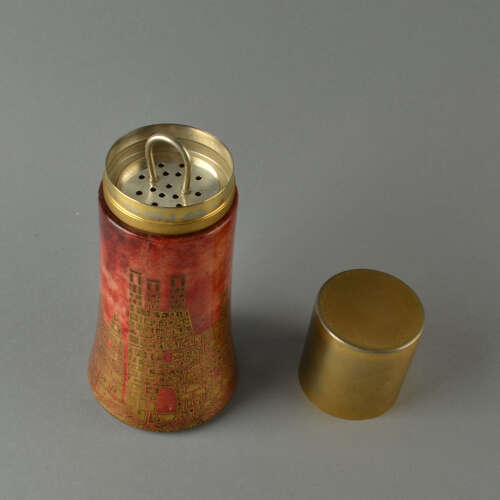 Aldo Tura Cocktail Shaker in Red and Gilded Parchment