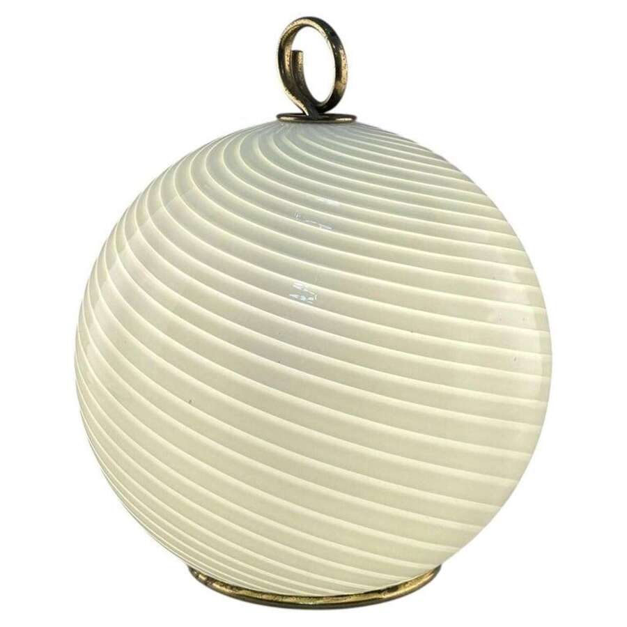 Venini Filigrana White Glass Spherical Table Lamp, Italy 1960