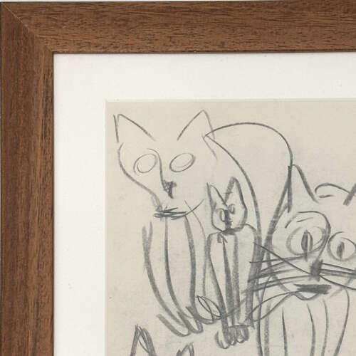 Expressive Drawing of Cats Framed 1966 Dutch