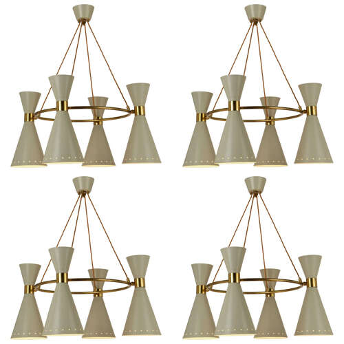 Diabolo, Hourglass Chandeliers Stilnovo Era, Grey Metal & Brass