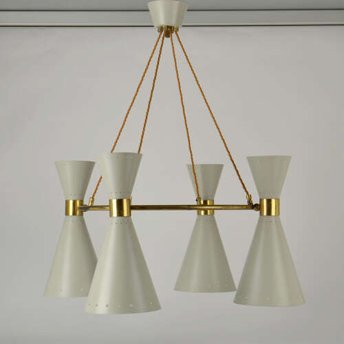 Diabolo, Hourglass Chandeliers Stilnovo Era, Grey Metal & Brass