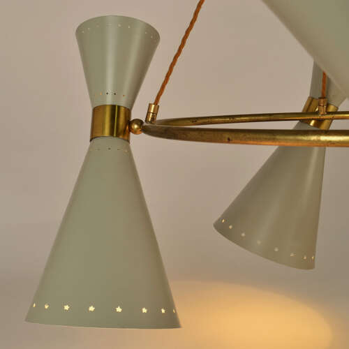 Diabolo, Hourglass Chandeliers Stilnovo Era, Grey Metal & Brass