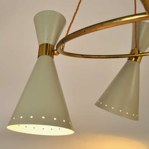 Diabolo, Hourglass Chandeliers Stilnovo Era, Grey Metal & Brass