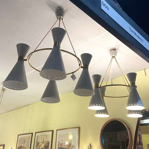 Diabolo, Hourglass Chandeliers Stilnovo Era, Grey Metal & Brass