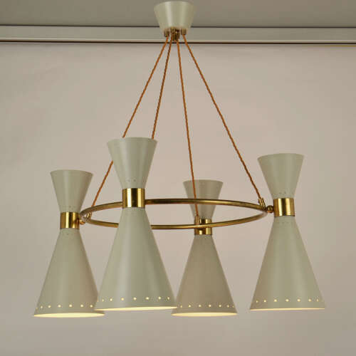 Diabolo, Hourglass Chandeliers Stilnovo Era, Grey Metal & Brass