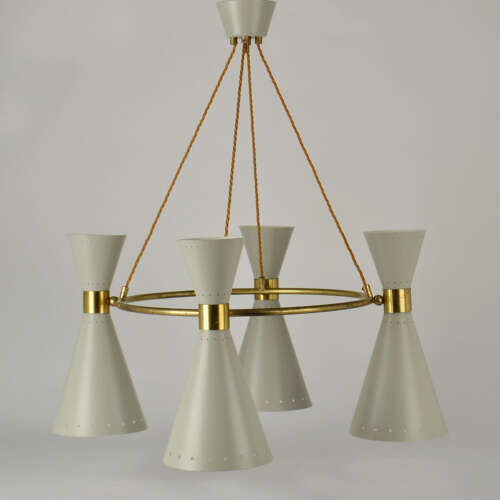 Diabolo, Hourglass Chandeliers Stilnovo Era, Grey Metal & Brass