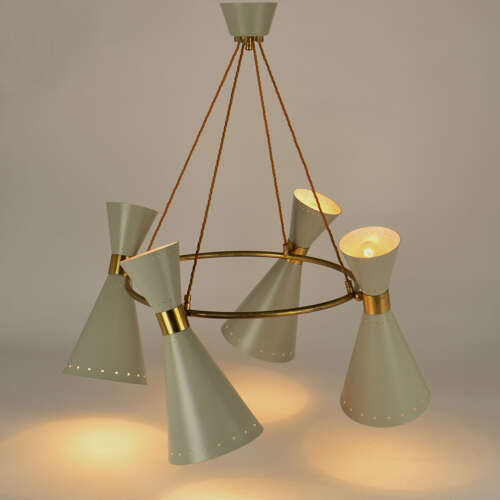 Diabolo, Hourglass Chandeliers Stilnovo Era, Grey Metal & Brass