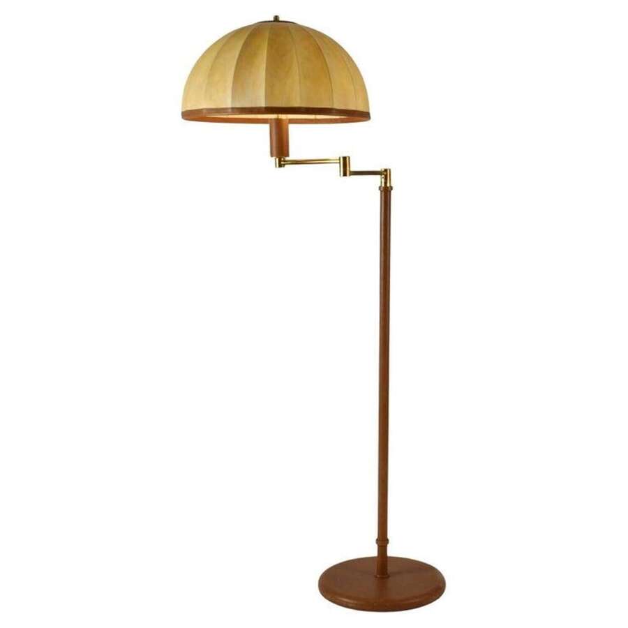 Swingarm 1960's Floor Lamp with Dome Shade in Parchment Leather