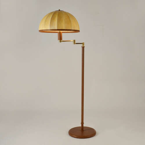 Swingarm 1960's Floor Lamp with Dome Shade in Parchment Leather
