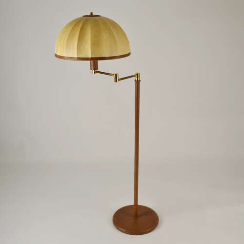 Swingarm 1960's Floor Lamp with Dome Shade in Parchment Leather