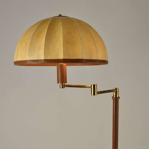 Swingarm 1960's Floor Lamp with Dome Shade in Parchment Leather