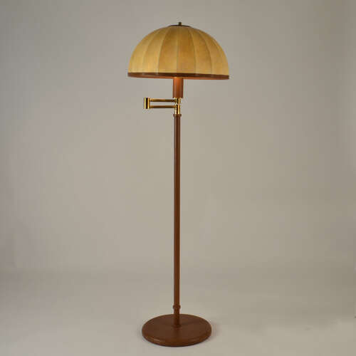Swingarm 1960's Floor Lamp with Dome Shade in Parchment Leather